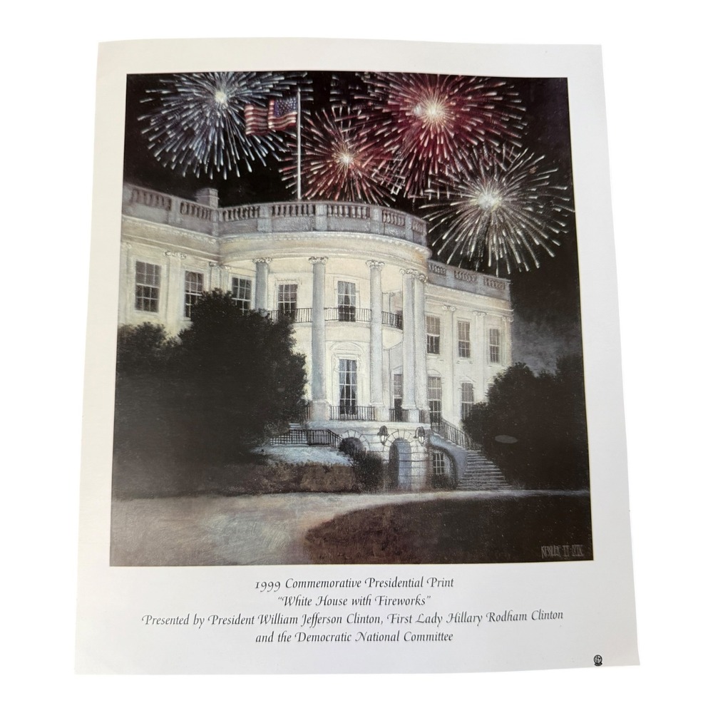 1999 Bill Clinton White House with Fireworks Print Dan Kessler COA DNC 9.5x11